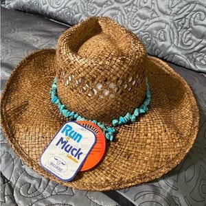 New Straw Hat- RUN MUCK with tags-turquoise band